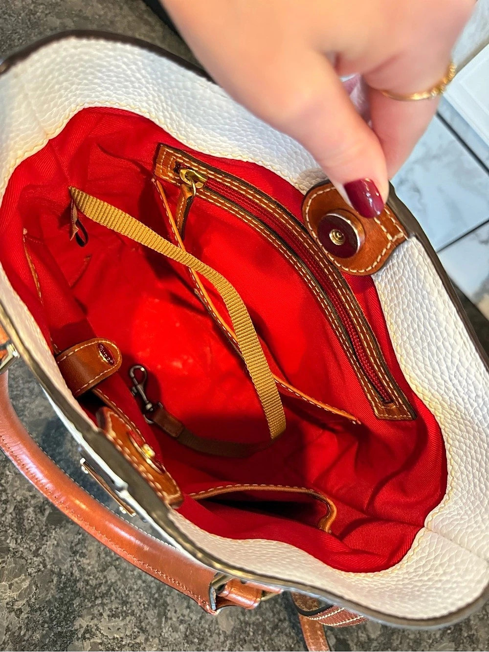 Dooney & Bourke Pebble Grain Small Tote in White & Brown w/ Matching Wallet - Picture 6 of 7
